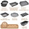 Bakeware Sets, Baking Pans Set, Nonstick Oven Pan for Kitchen with Wider Grips, 10 Pieces Including Rack, Cookie Sheet, Cake Pans, Loaf Pan, Muffin Pan, Pizza Pan - Grey